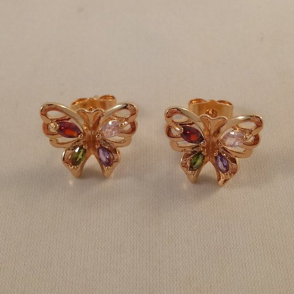 18K Yellow Gold Filled Butterfly Marquise Red Diamond Zircon Stud Earrings Gift - Picture 2 of 6